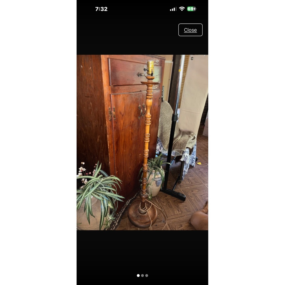 Vintage Spindle Turned Wood Floor Lamp Traditional Brown Rustic Farmhouse Decor